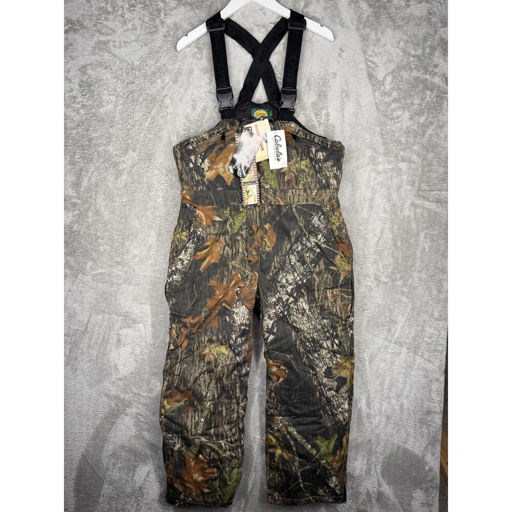 Cabelas Camo Bib Overalls Men Medium Short Hunting Mossy Oak Thinsulate Vintage